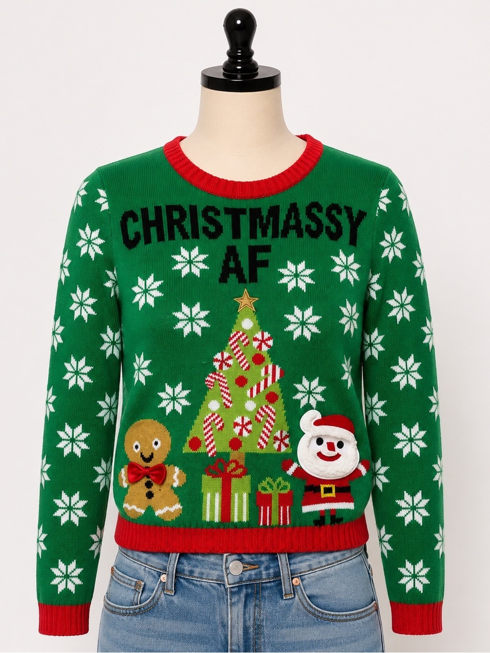 #followme Christmassy AF Ugly Christmas Sweater XL Gingerbread Santa